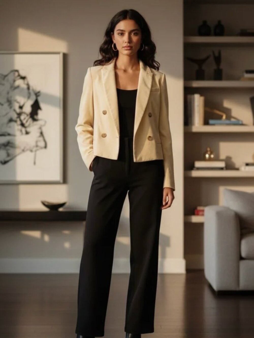 J.Crew cropped Double-Breasted Blazer in‎ Stretch Velvet Size 0 - 2